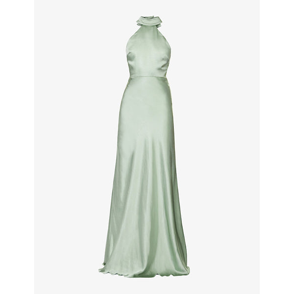 Six Stories Halterneck slim-fit satin maxi dress