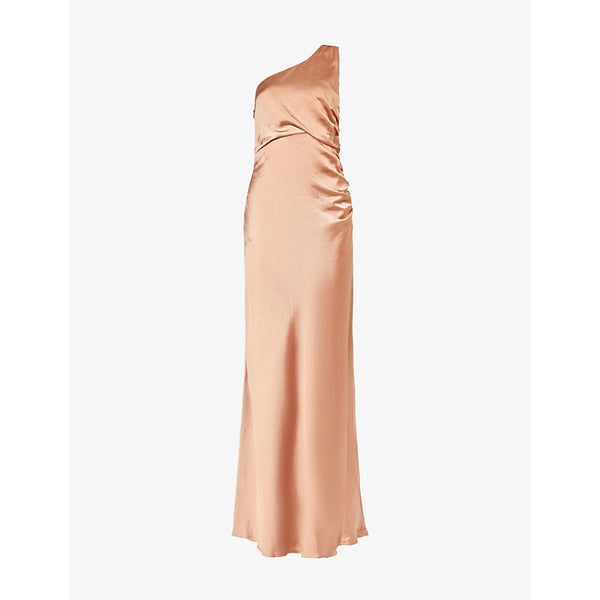 Six Stories One-shoulder ruched satin maxi dress