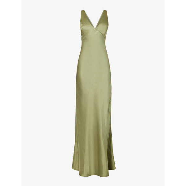 Six Stories Twist-back V-neck satin maxi dress