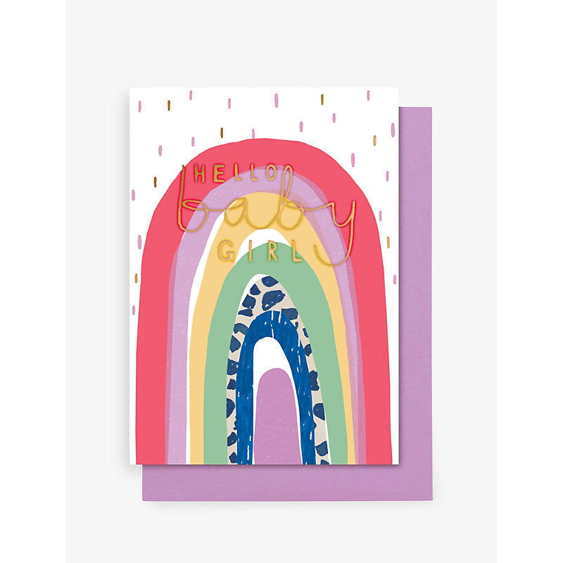 Stop The Clock Hello baby girl rainbow card 12.5cm x 17.5cm