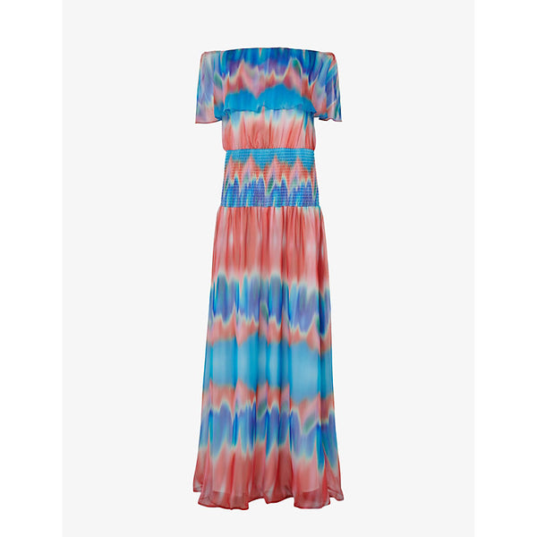 Leem Off-shoulder tie-dye crepe maxi dress | LEEM