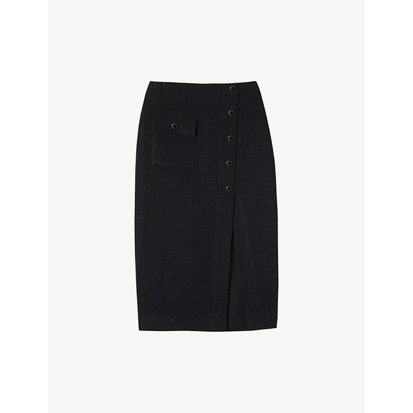 Sandro Front-split button-embellished tweed midi skirt