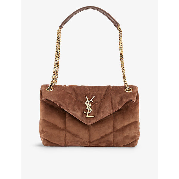  Saint Laurent Loulou Puffer small suede shoulder bag