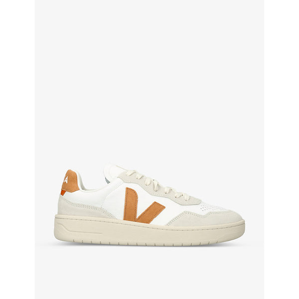 Veja V90 logo-embroidered low-top leather trainers