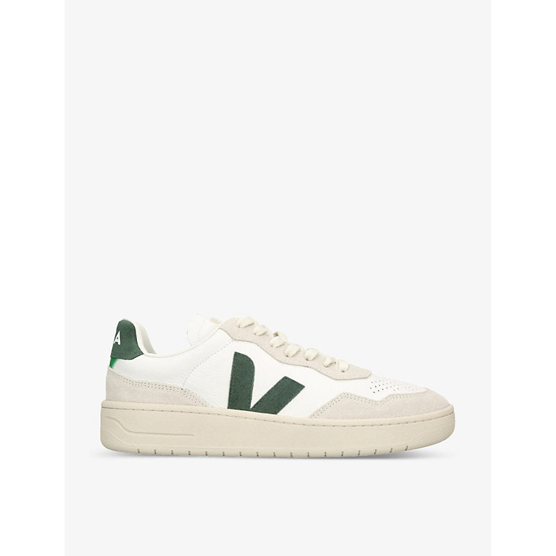  Veja V-90 logo-embroidered leather low-top trainers