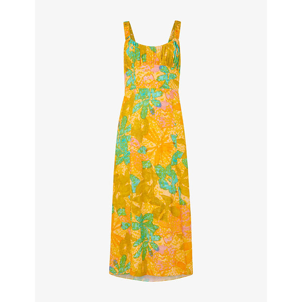 Whistles Palm floral-print sweetheart-neckline woven midi dress | WHISTLES