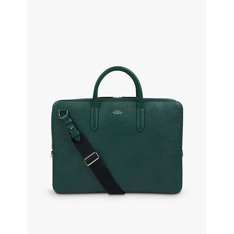 Smythson Panama logo-embossed slim leather briefcase | Smythson