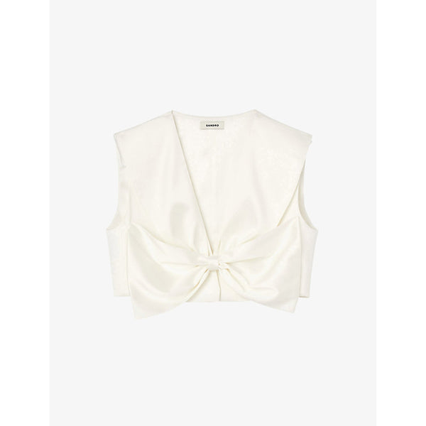 Sandro Passy bow-embellished stretch-satin crop top