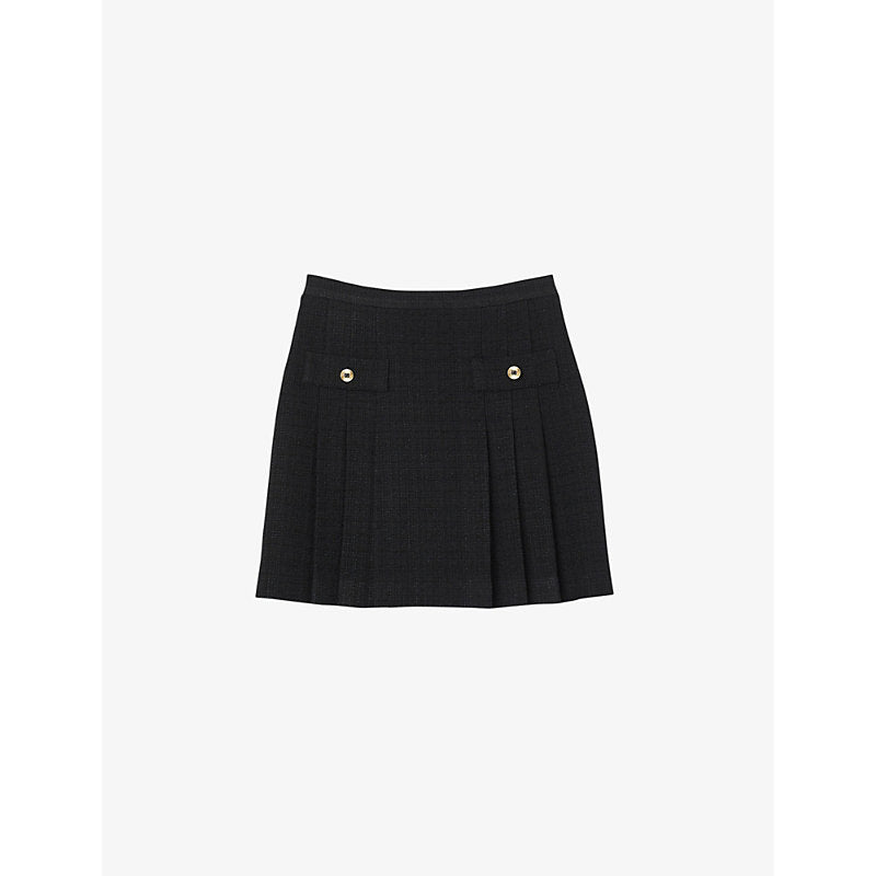  Sandro High-rise pleated tweed mini skirt