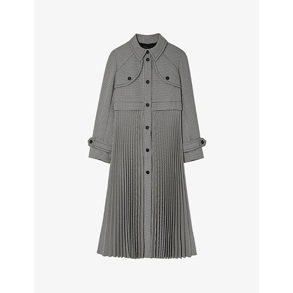 Sandro Houndstooth-pattern collared woven trench coat