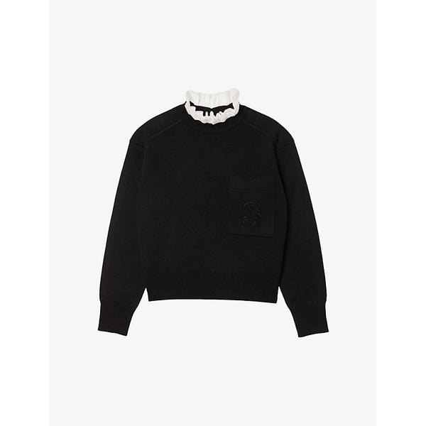  Sandro Lucien frill-neck logo-embroidered knitted jumper