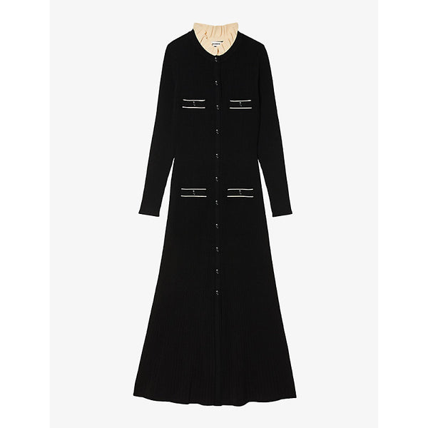  Sandro Odaya round-neck long-sleeve knitted midi dress