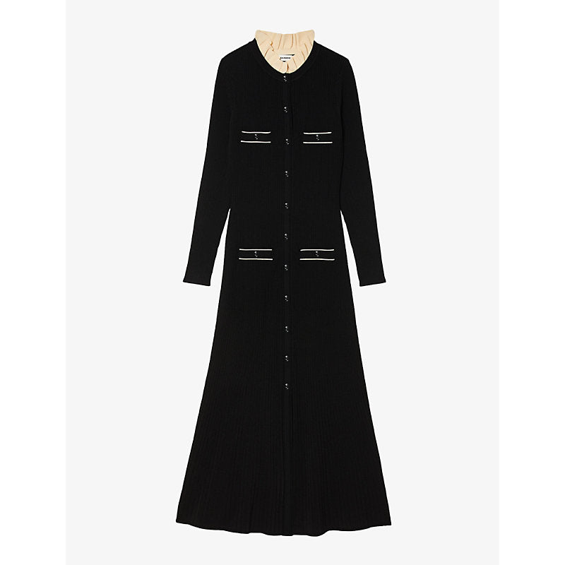  Sandro Odaya round-neck long-sleeve knitted midi dress