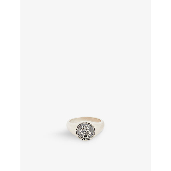 Serge Denimes St Christopher-embossed oxidised-finish sterling-silver ring