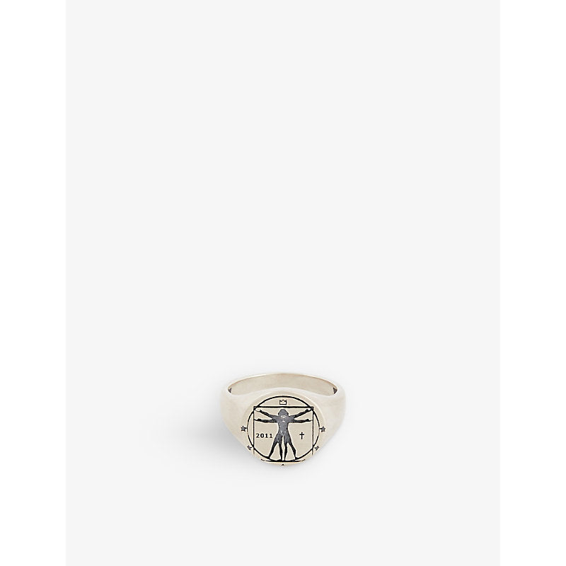 Serge Denimes Vitruvian-engraved oxidised-finish sterling-silver ring