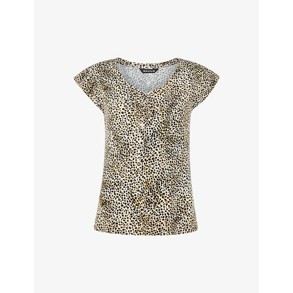 Whistles Leopard-print frill-sleeve stretch-woven top