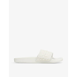 Jimmy Choo Fitz pearl-embellished canvas and leather slides