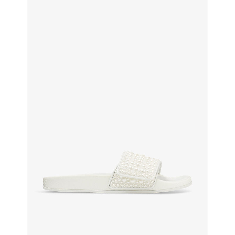 Jimmy Choo Fitz pearl-embellished canvas and leather slides