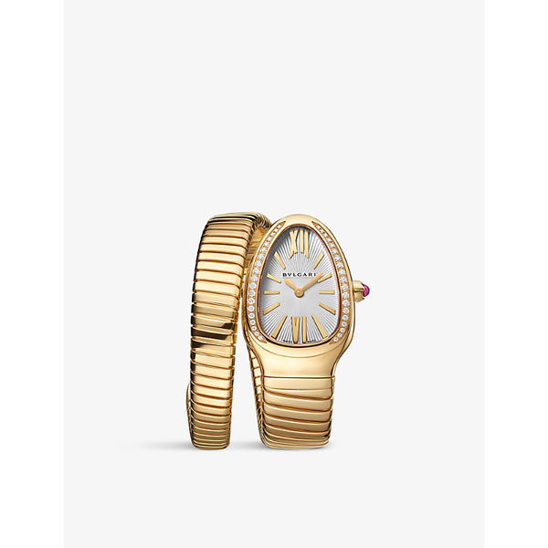 Bvlgari SP35C6GDG.1T Serpenti Tubogas 18ct yellow-gold and 0.29ct brilliant-cut diamond quartz watch