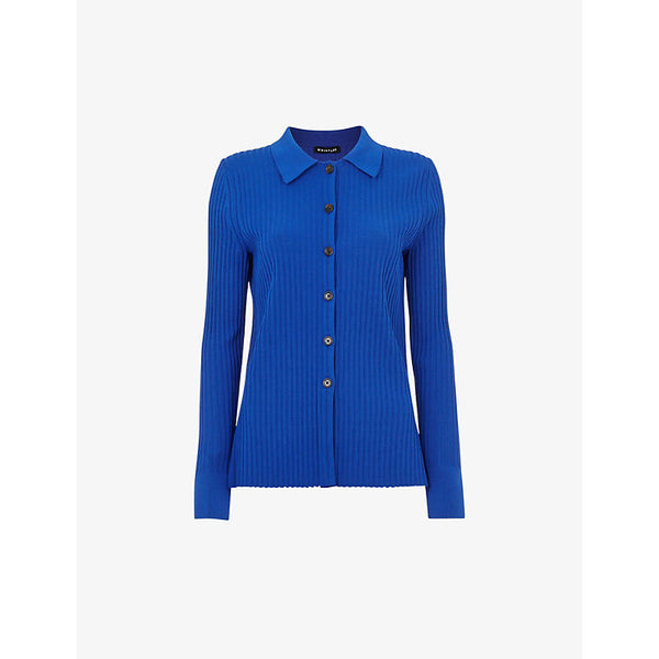 Whistles Collared long-sleeve ribbed stretch-knit shirt