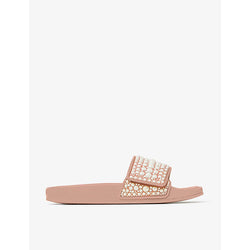 Jimmy Choo Fitz faux-pearl embellished canvas and leather sandals