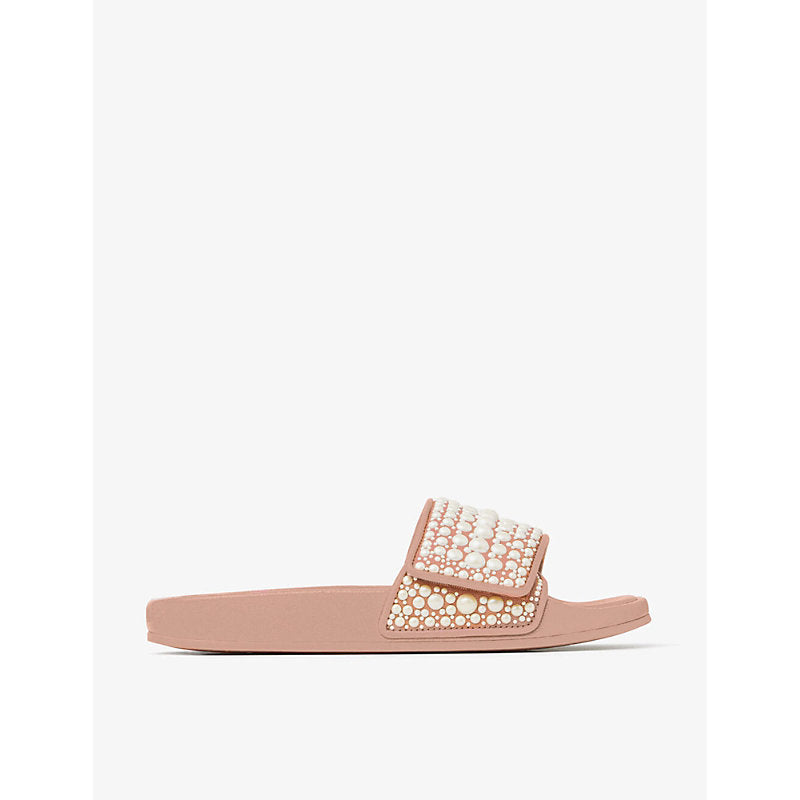 Jimmy Choo Fitz faux-pearl embellished canvas and leather sandals