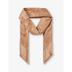  Gucci Brand-print tasselled-trim silk and wool blend scarf