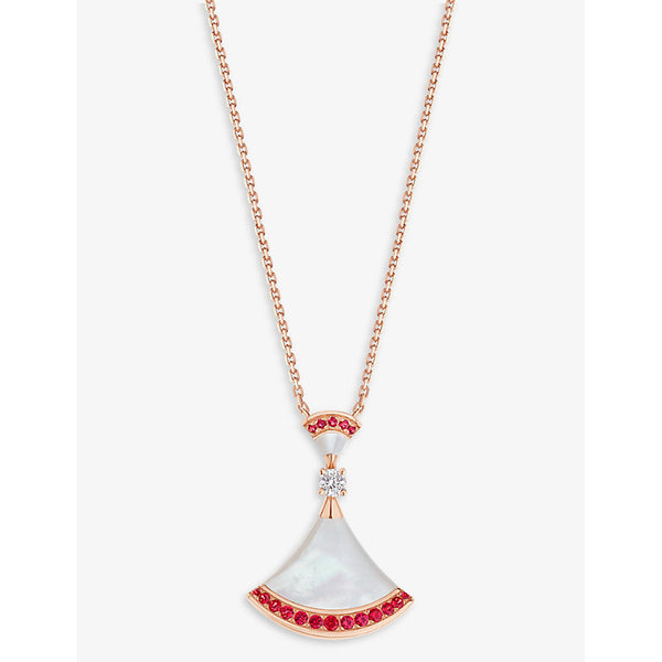 Bvlgari Divas' Dream 18ct rose-gold, mother-of-pearl, pavé ruby and 0.1ct diamond pendant necklace