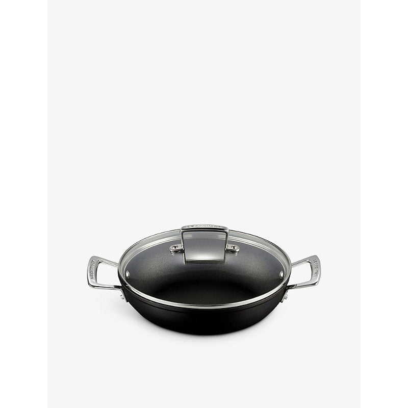 Le Creuset Toughened Non-Stick shalllow aluminium casserole dish with glass lid 24cm