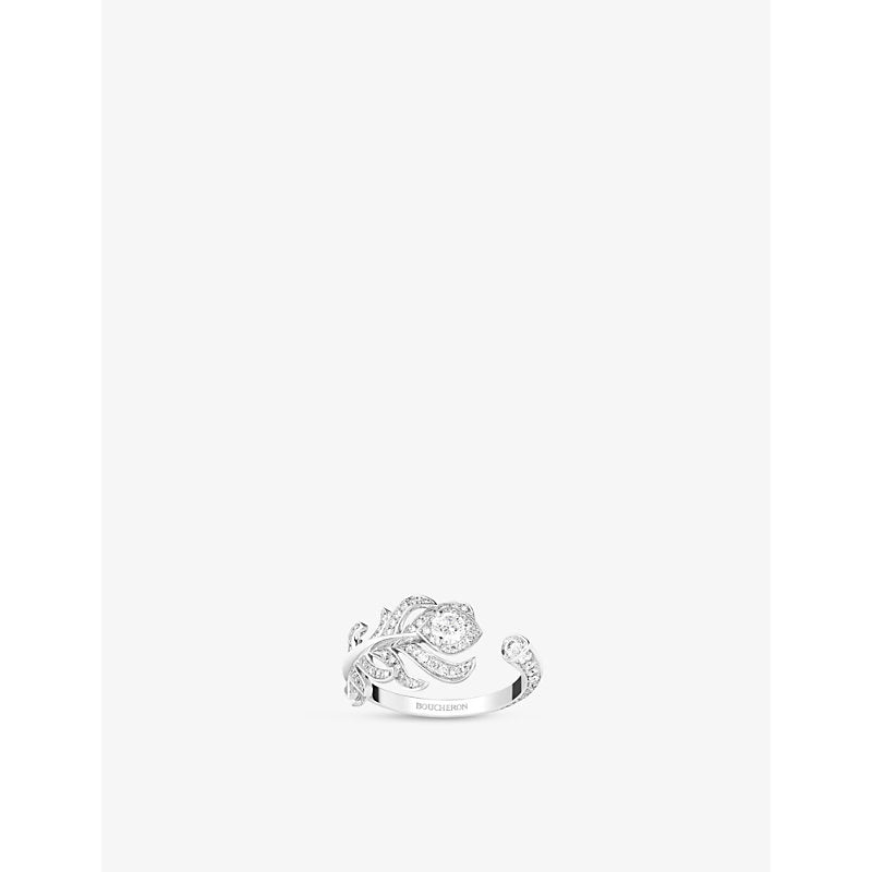 Boucheron Plume de Paon XS 18ct white-gold, 0.42ct round-brilliant and 0.18ct rose-cut diamond ring