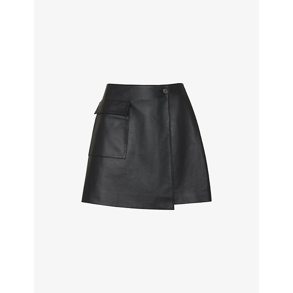 Whistles High-rise wrap leather mini skirt