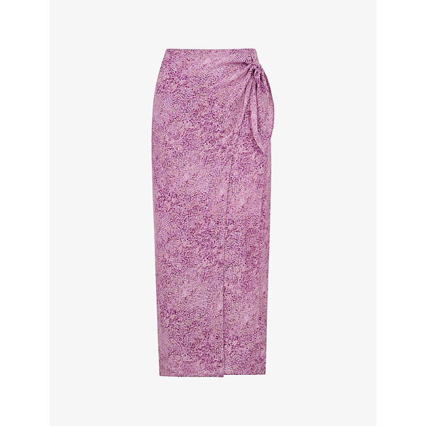 Whistles Graphic-print side-tie woven midi skirt