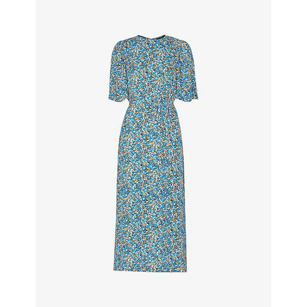 Whistles Floral-print short-sleeve woven midi dress | WHISTLES