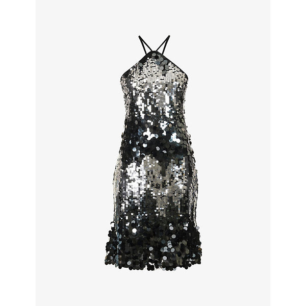 Amy Lynn Sequin-embellished halterneck woven mini dress