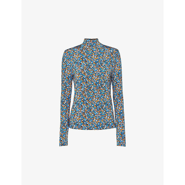 Whistles Ditsy-floral high-neck stretch-woven top