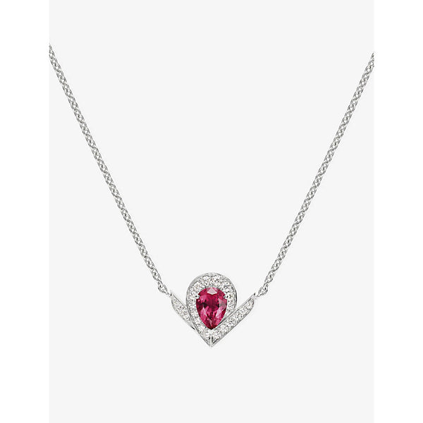 Chaumet Joséphine Aigrette 18ct white-gold, 0.19ct brilliant-cut diamond and 0.6ct pear-cut rubellite pendant necklace