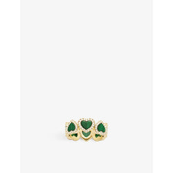  Apm Monaco Malachite heart 18ct yellow gold-plated metal alloy and zirconia ring