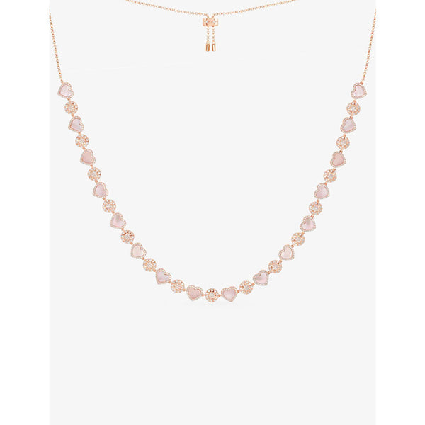  Apm Monaco Heart rose alloy, cubic zirconia and pink nacre pendant necklace