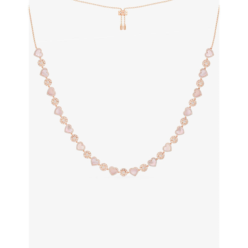  Apm Monaco Heart rose alloy, cubic zirconia and pink nacre pendant necklace