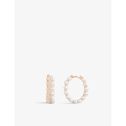  Apm Monaco Up And Down 18ct rose gold-plated metal, zirconia and pearl hoop earrings