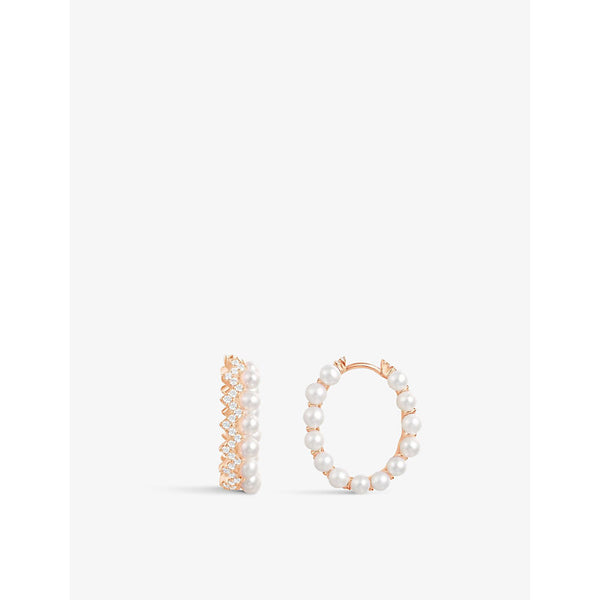  Apm Monaco Up And Down 18ct rose gold-plated metal, zirconia and pearl hoop earrings