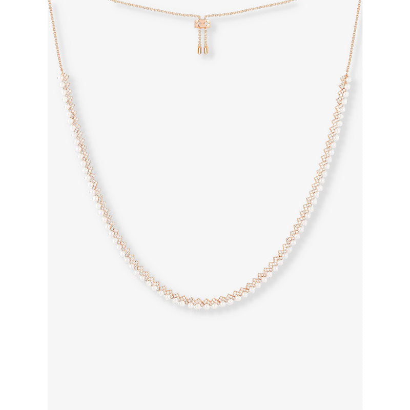  Apm Monaco Up And Down 18ct rose gold-plated metal, zirconia and pearl necklace