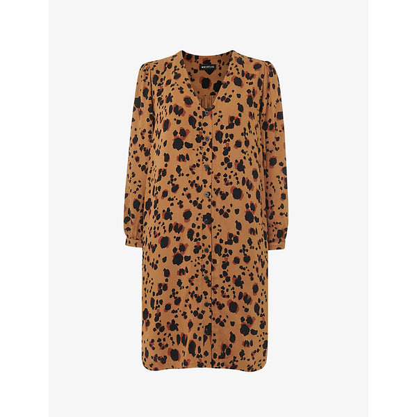 Whistles Leopard-print V-neck woven mini dress | WHISTLES