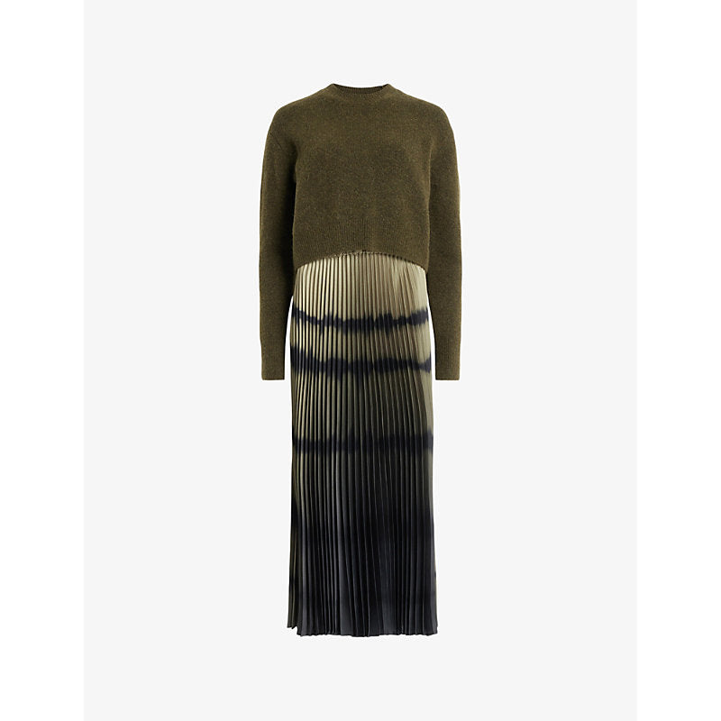  Allsaints Curtis knitted jumper and ombre recycled-polyester midi dress