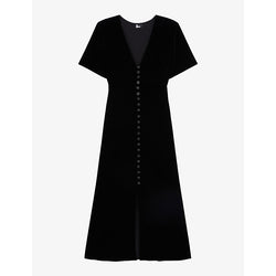 The Kooples V-neck fit-and-flare velvet midi dress | THE KOOPLES