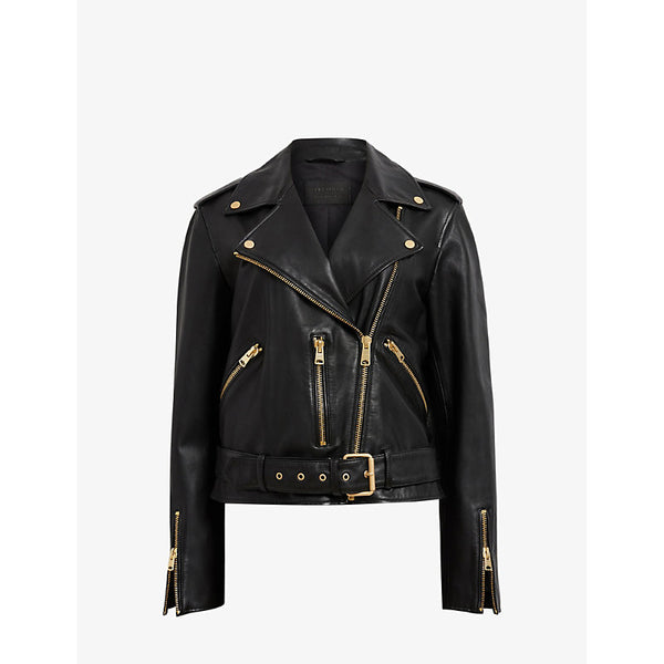 Allsaints Balfern belted-hem leather biker jacket