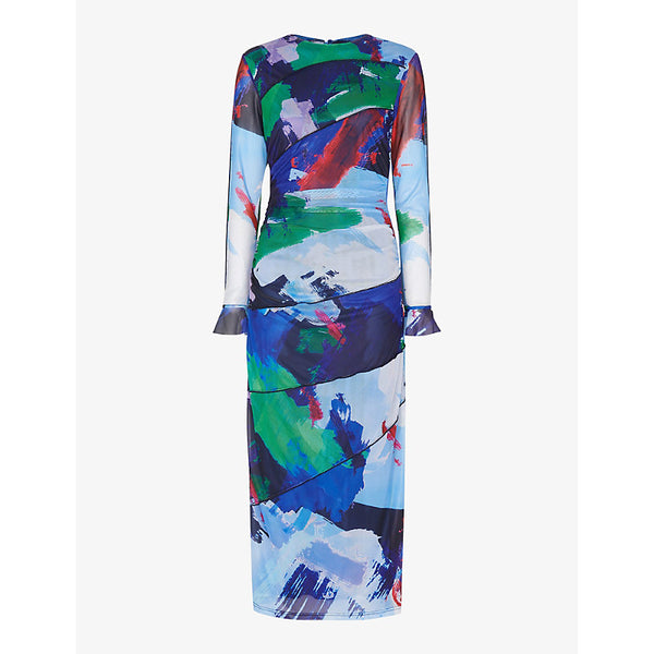 Whistles Brushmark graphic-print stretch-mesh midi dress | WHISTLES