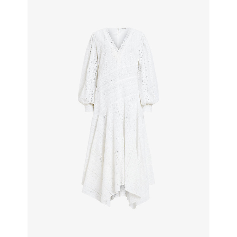 Allsaints Aviana broderie-angleise organic-cotton midi dress | ALLSAINTS