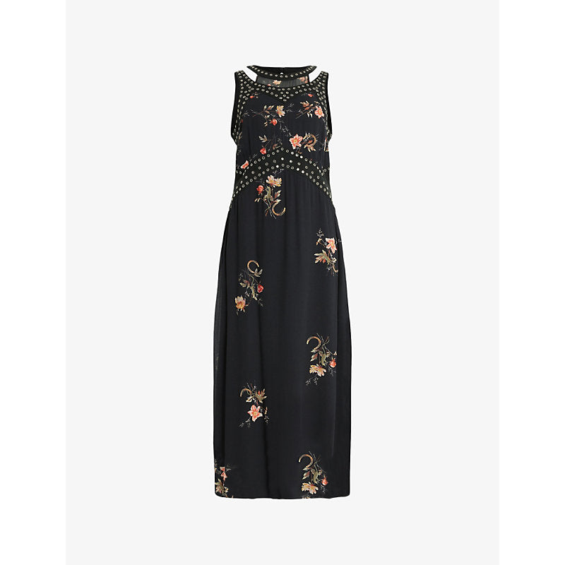 Allsaints Jessie Tanana floral-print stud-embellished woven midi dress | ALLSAINTS