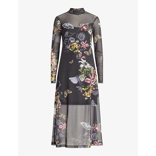 Allsaints Hanna floral-print stretch recycled polyester-blend midi dress | ALLSAINTS